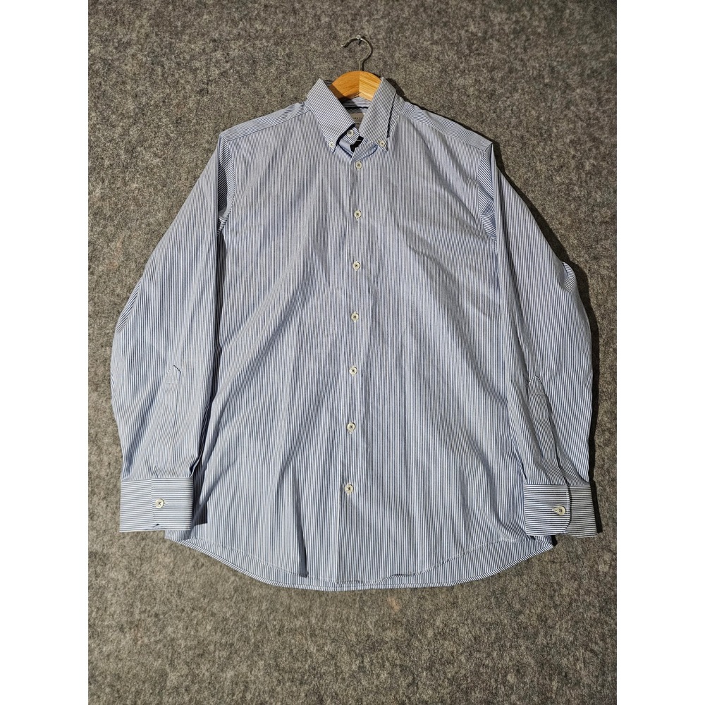 Charles Tyrwhitt Button Down Shirt Mens 16/34 Blue Striped Slim Fit Non-Iron